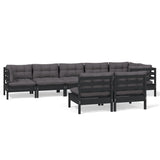 8 Piece Garden Lounge Set with Cushions Black Solid Pinewood - Front View