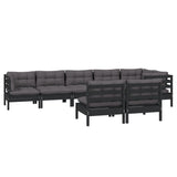 8 Piece Garden Lounge Set with Cushions Black Solid Pinewood - Side View