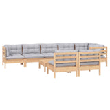 9 Piece Garden Lounge Set with Grey Cushions Solid Pinewood - Side View
