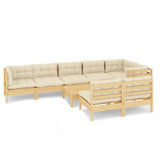 9 Piece Garden Lounge Set with Cream Cushions Solid Pinewood - Front View