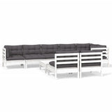 9 Piece Garden Lounge Set with Cushions White Solid Pinewood
