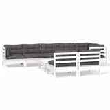 9 Piece Garden Lounge Set with Cushions White Solid Pinewood - Front View