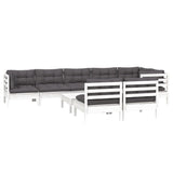9 Piece Garden Lounge Set with Cushions White Solid Pinewood