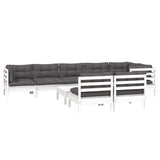 9 Piece Garden Lounge Set with Cushions White Solid Pinewood - Side View