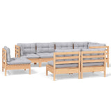 8 Piece Garden Lounge Set with Grey Cushions Solid Pinewood - Front View