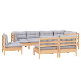 8 Piece Garden Lounge Set with Grey Cushions Solid Pinewood - Side View