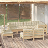8 Piece Garden Lounge Set with Cream Cushions Solid Pinewood