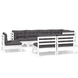 8 Piece Garden Lounge Set with Cushions White Solid Pinewood