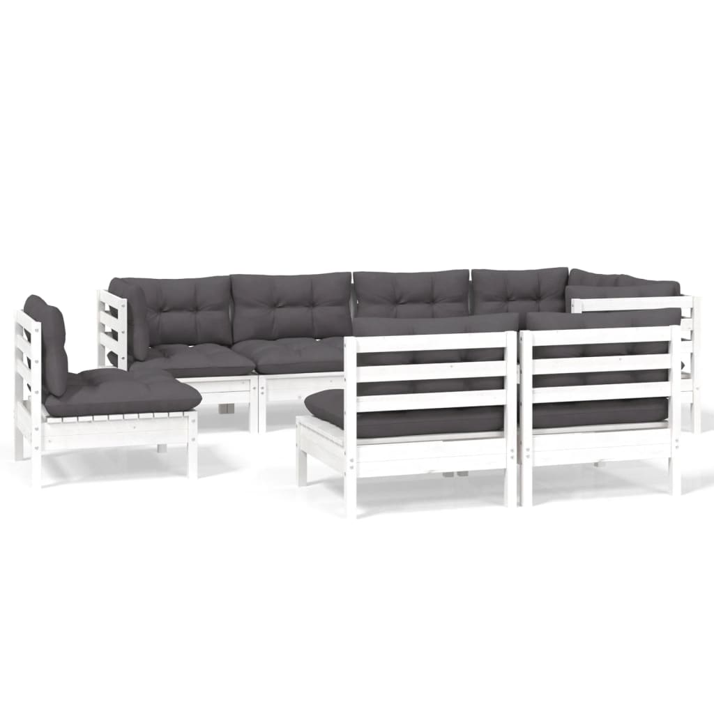 8 Piece Garden Lounge Set with Cushions White Solid Pinewood
