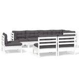 8 Piece Garden Lounge Set with Cushions White Solid Pinewood - Front View