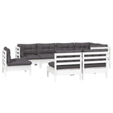 8 Piece Garden Lounge Set with Cushions White Solid Pinewood