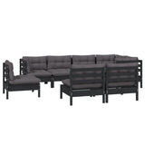 8 Piece Garden Lounge Set with Cushions Black Solid Pinewood - Side View