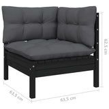 8 Piece Garden Lounge Set with Cushions Black Solid Pinewood - Rear View