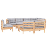 9 Piece Garden Lounge Set with Grey Cushions Solid Pinewood - Side View