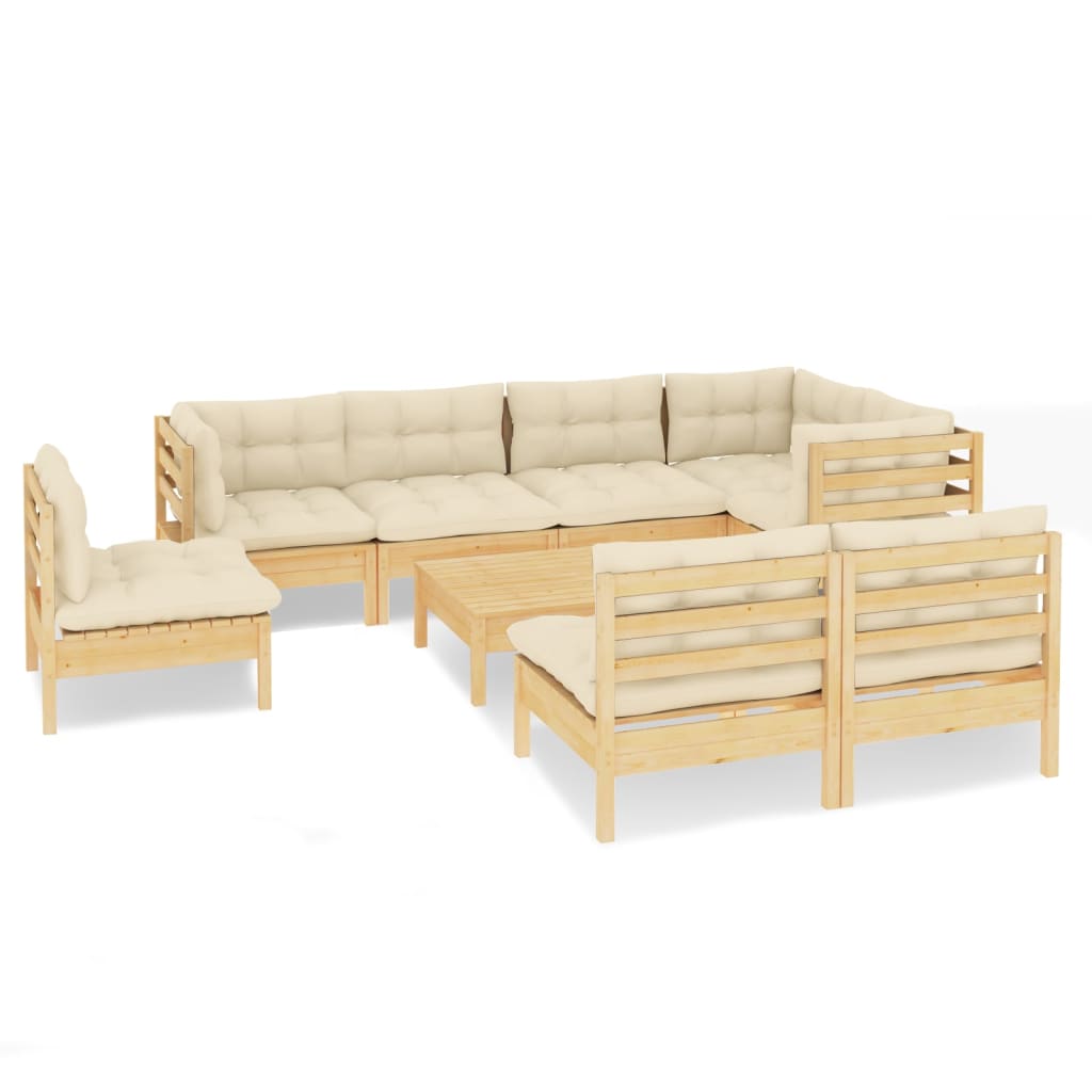 9 Piece Garden Lounge Set with Cream Cushions Solid Pinewood