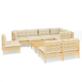 9 Piece Garden Lounge Set with Cream Cushions Solid Pinewood - Front View
