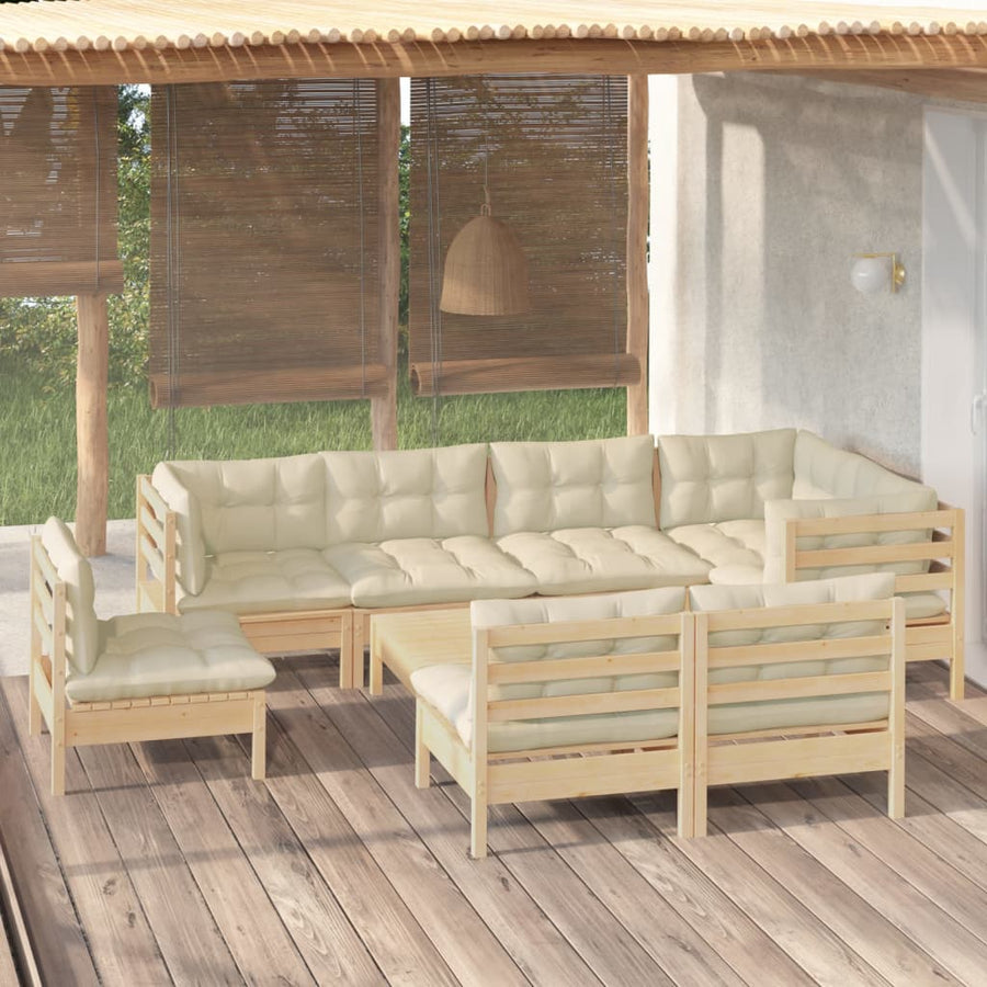 9 Piece Garden Lounge Set with Cream Cushions Solid Pinewood