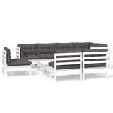 9 Piece Garden Lounge Set with Cushions White Solid Pinewood - Front View
