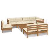 9 Piece Garden Lounge Set with Cushions Honey Brown Pinewood