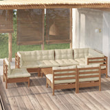 9 Piece Garden Lounge Set with Cushions Honey Brown Pinewood
