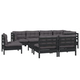 9 Piece Garden Lounge Set with Cushions Black Solid Pinewood - Side View