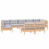9 Piece Garden Lounge Set with Grey Cushions Solid Pinewood - Side View