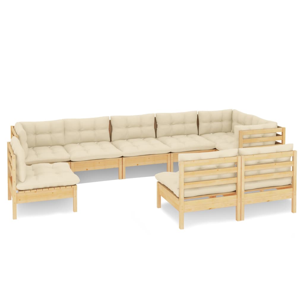 9 Piece Garden Lounge Set with Cream Cushions Solid Pinewood