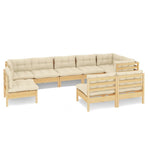 9 Piece Garden Lounge Set with Cream Cushions Solid Pinewood