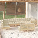 9 Piece Garden Lounge Set with Cream Cushions Solid Pinewood