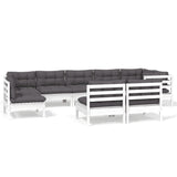 9 Piece Garden Lounge Set with Cushions White Solid Pinewood - Front View