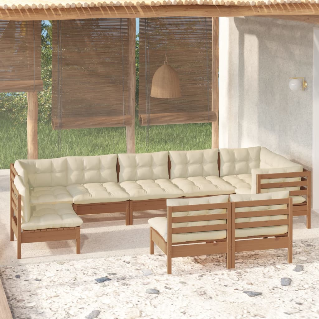 9 Piece Garden Lounge Set with Cushions Honey Brown Pinewood
