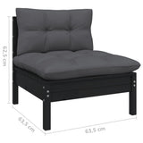 9 Piece Garden Lounge Set with Cushions Black Solid Pinewood - Rear View