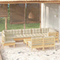 10 Piece Garden Lounge Set with Cream Cushions Solid Pinewood