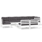 10 Piece Garden Lounge Set with Cushions White Solid Pinewood - Front View