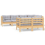 7 Piece Garden Lounge Set with Grey Cushions Solid Pinewood