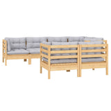 7 Piece Garden Lounge Set with Grey Cushions Solid Pinewood - Side View