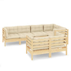 7 Piece Garden Lounge Set with Cream Cushions Solid Pinewood