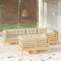 7 Piece Garden Lounge Set with Cream Cushions Solid Pinewood