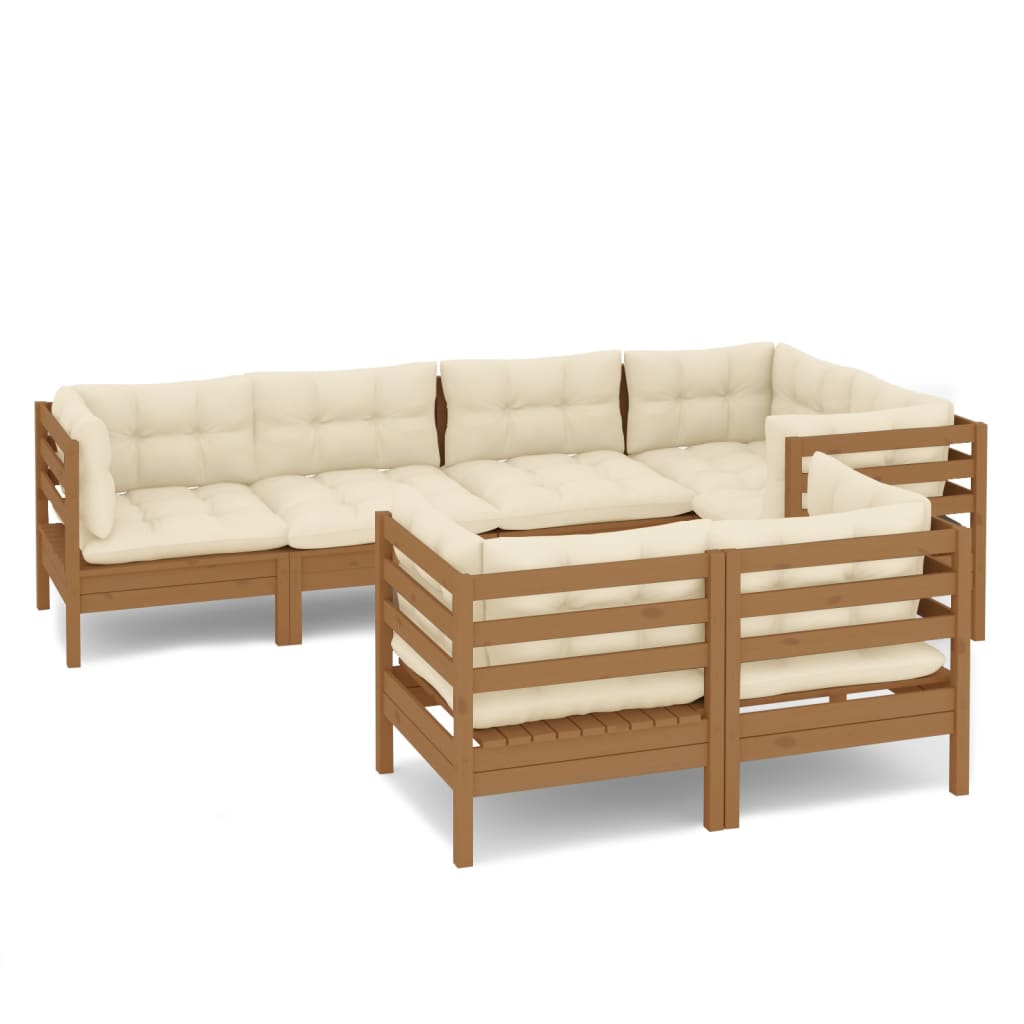 7 Piece Garden Lounge Set with Cushions Honey Brown Pinewood