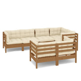 7 Piece Garden Lounge Set with Cushions Honey Brown Pinewood