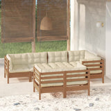 7 Piece Garden Lounge Set with Cushions Honey Brown Pinewood