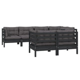 7 Piece Garden Lounge Set with Cushions Black Solid Pinewood - Side View