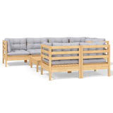 8 Piece Garden Lounge Set with Grey Cushions Solid Pinewood - Front View