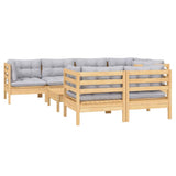 8 Piece Garden Lounge Set with Grey Cushions Solid Pinewood - Side View