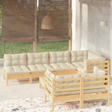 8 Piece Garden Lounge Set with Cream Cushions Solid Pinewood