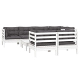 8 Piece Garden Lounge Set with Cushions White Solid Pinewood