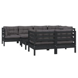 8 Piece Garden Lounge Set with Cushions Black Solid Pinewood - Side View