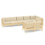 8 Piece Garden Lounge Set with Cream Cushions Solid Pinewood