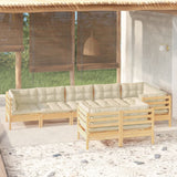 8 Piece Garden Lounge Set with Cream Cushions Solid Pinewood