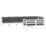 8 Piece Garden Lounge Set with Cushions White Solid Pinewood